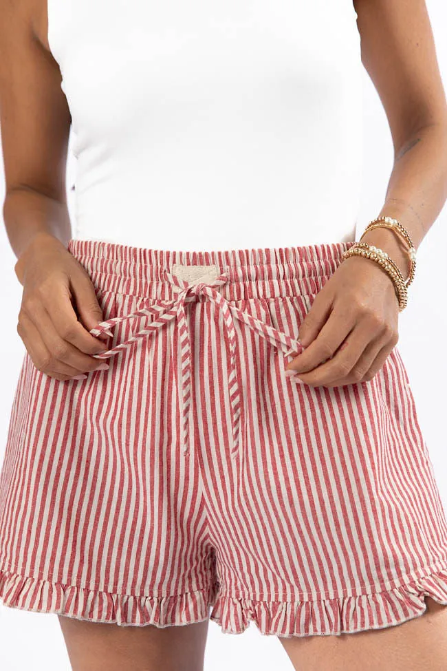 In No Rush Red Stripe Ruffle Hem Boxer Shorts sold by Pink Lily product image thumbnail 3