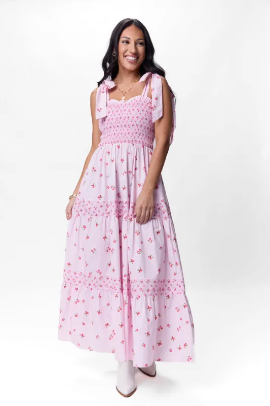 When We Were Young Smocked Pink Print Maxi Dress FINAL SALE made by Peach Love California