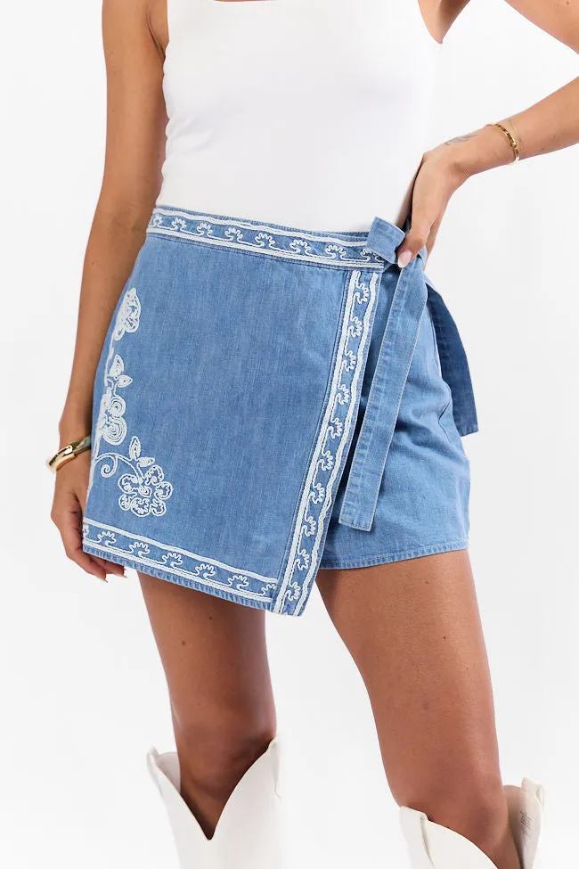 Prairie Rose Embroidered Chambray Skort sold by Pink Lily product image thumbnail 3