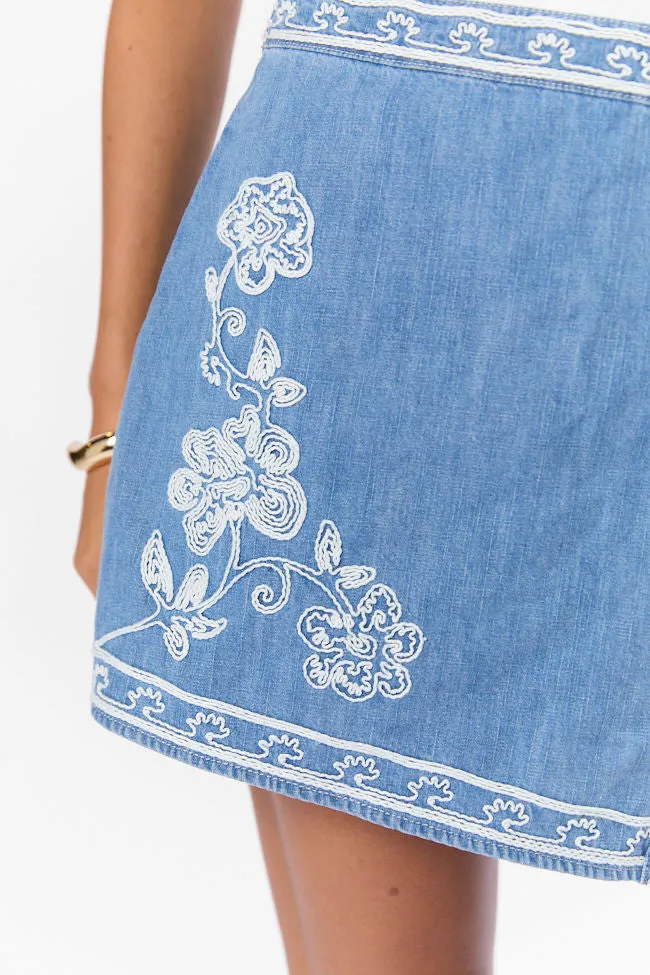 Prairie Rose Embroidered Chambray Skort sold by Pink Lily product image thumbnail 5