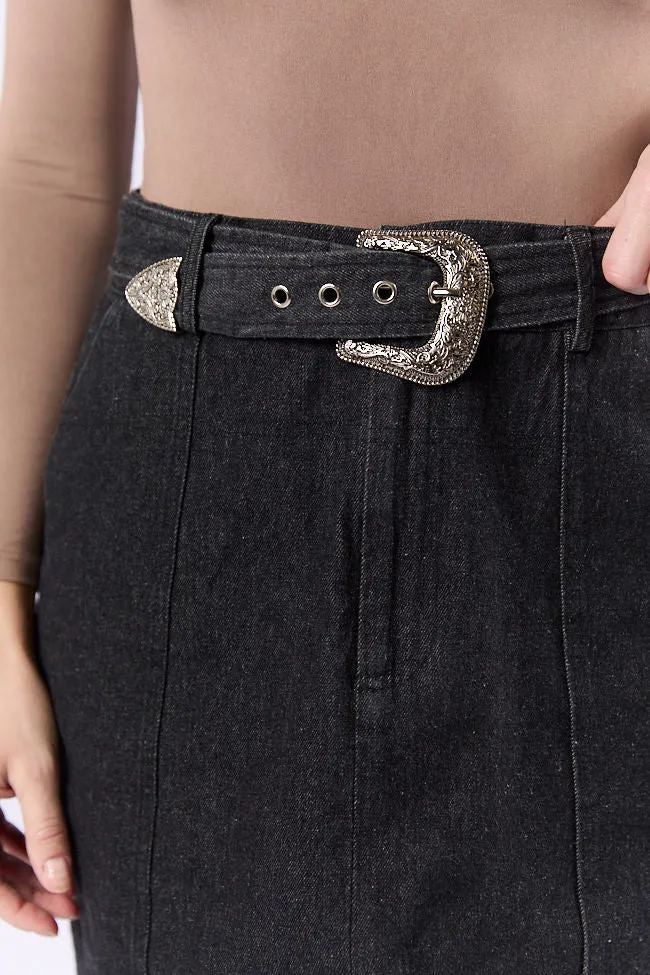 Just To See You Smile Black Western Belted Denim Skirt FINAL SALE sold by Pink Lily product image thumbnail 4