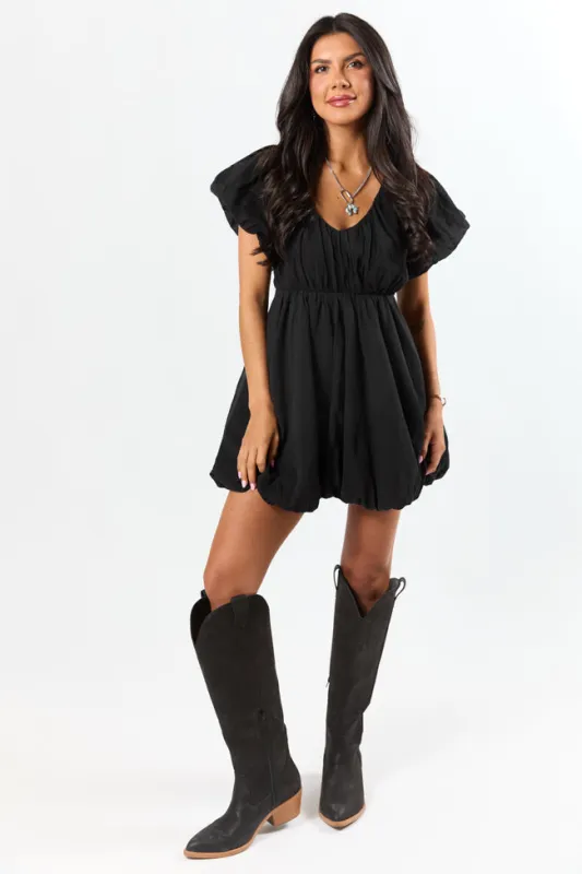 Almost Daylight Black Bubble Hem Mini Dress FINAL SALE sold by Pink Lily