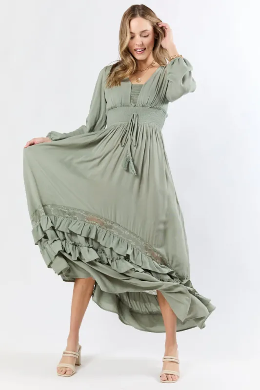 Lucky To Have You Sage Maxi Dress sold by Pink Lily