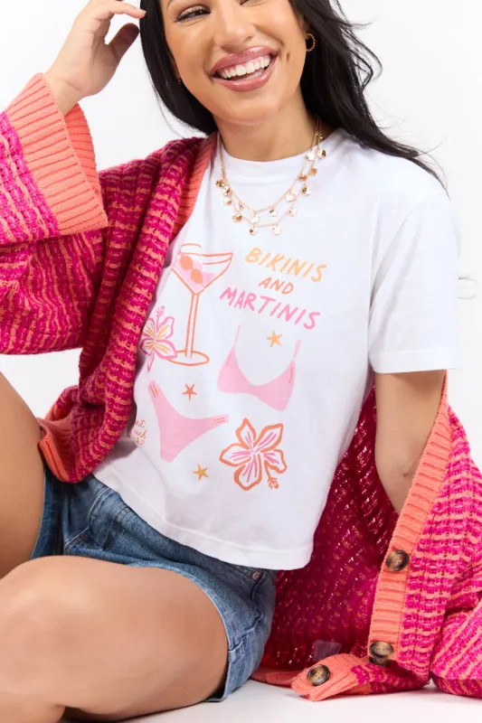 Bikinis And Martinis White Women's Boxy Graphic Tee sold by Pink Lily