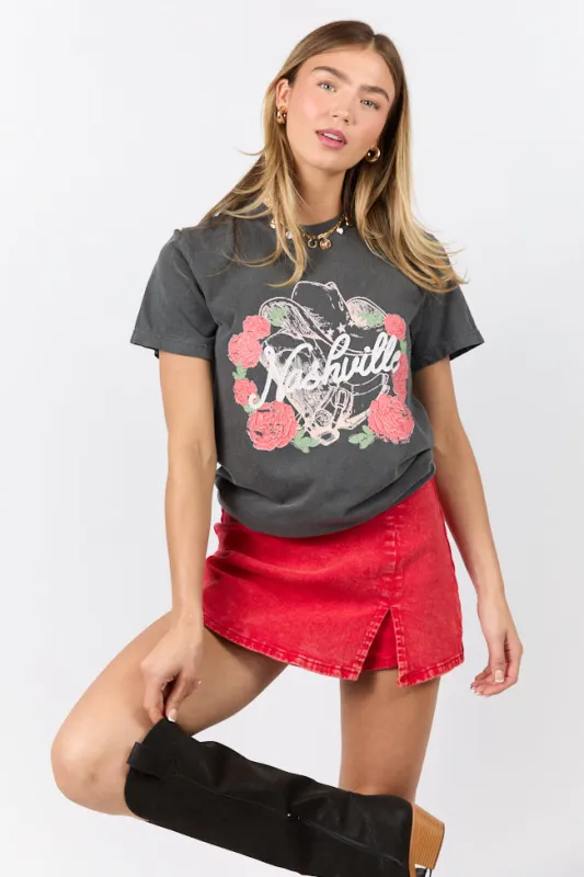 Nashville Vintage Rose Dark Grey Graphic Tee sold by Pink Lily