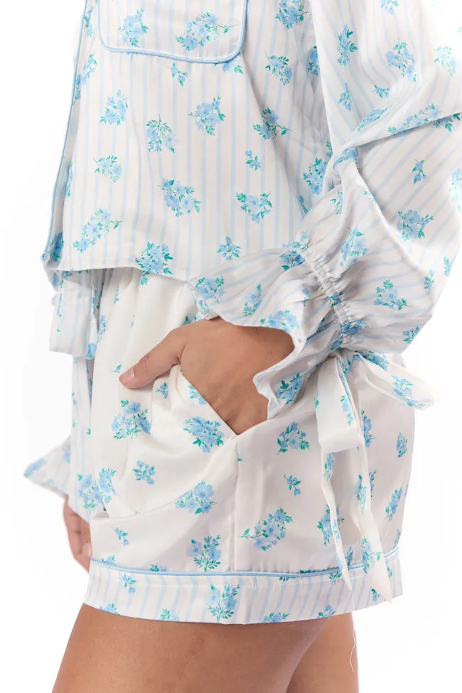 Sleep On My Side Blue Floral Satin Pajama Shorts FINAL SALE sold by Pink Lily product image thumbnail 4
