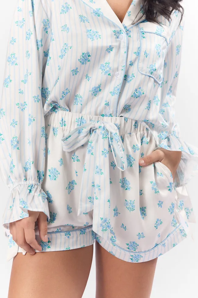Sleep On My Side Blue Floral Satin Pajama Shorts FINAL SALE sold by Pink Lily