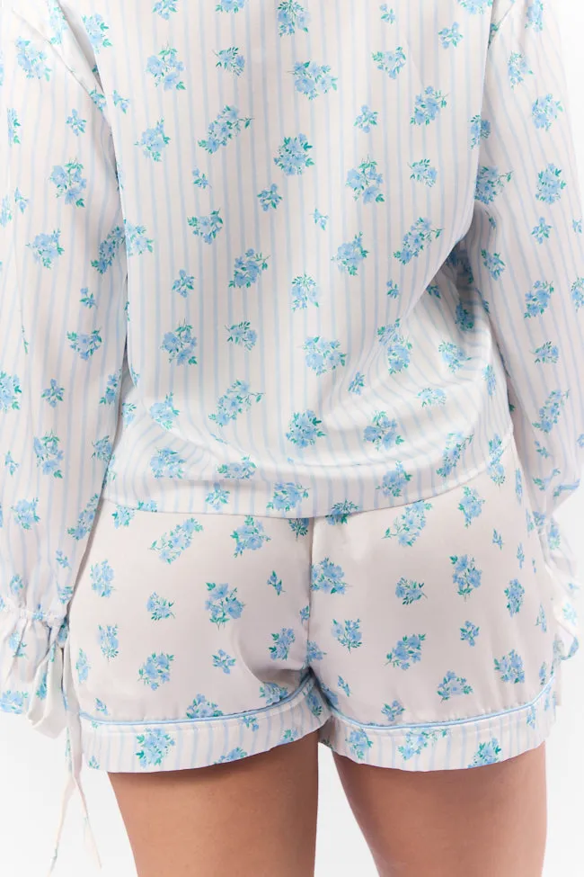 Sleep On My Side Blue Floral Satin Pajama Shorts FINAL SALE sold by Pink Lily product image thumbnail 5