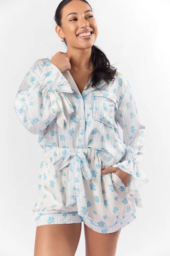 Sleep On My Side Blue Floral Satin Pajama Shorts FINAL SALE sold by Pink Lily product image thumbnail 2