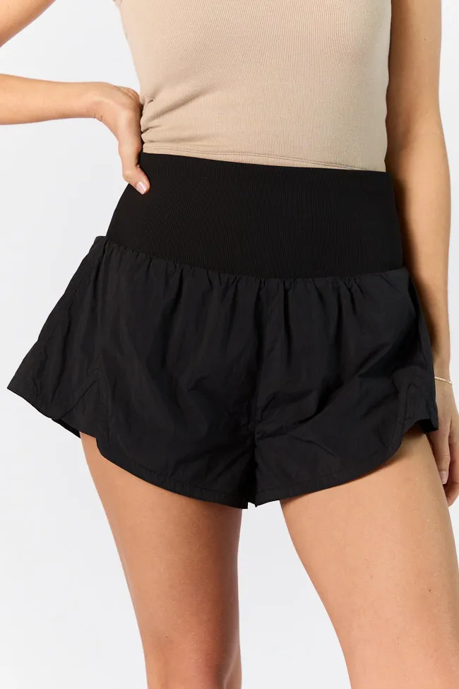 First Place Black Ribbed Waistband Running Shorts FINAL SALE sold by Pink Lily