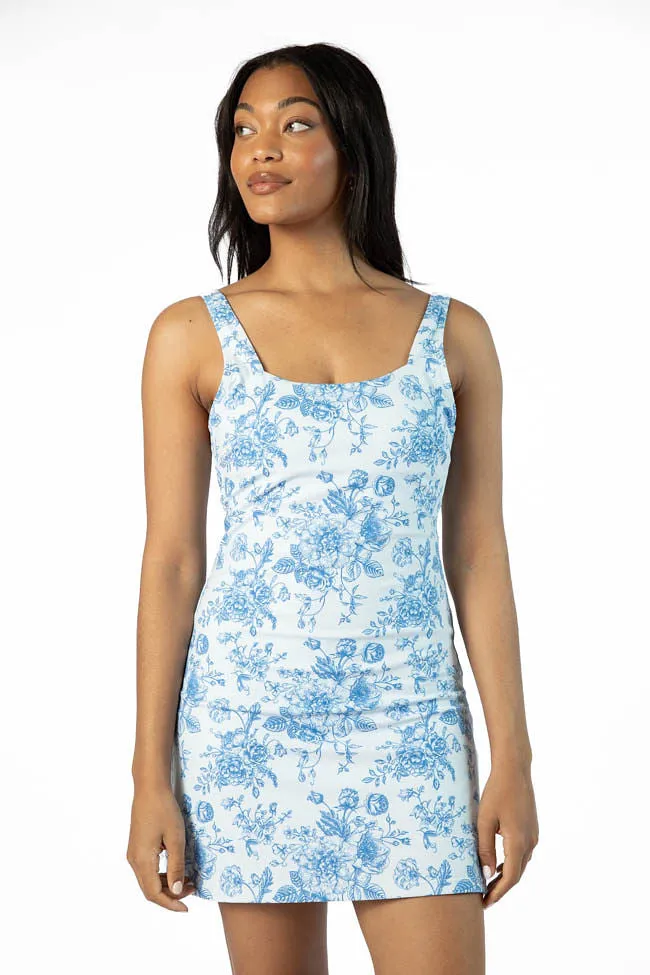 On The Rise Blue Floral Open Back Square Neck Active Dress sold by Pink Lily product image thumbnail 3