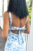 On The Rise Blue Floral Open Back Square Neck Active Dress sold by Pink Lily