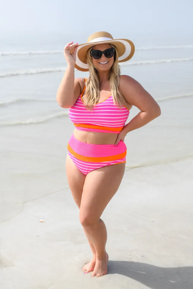 Do Not Disturb Pink and Orange Striped Colorblock Bikini Bottom sold by Pink Lily product image thumbnail 2