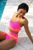 Do Not Disturb Pink and Orange Striped Colorblock Bikini Top sold by Pink Lily