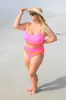 Do Not Disturb Pink and Orange Striped Colorblock Bikini Top sold by Pink Lily