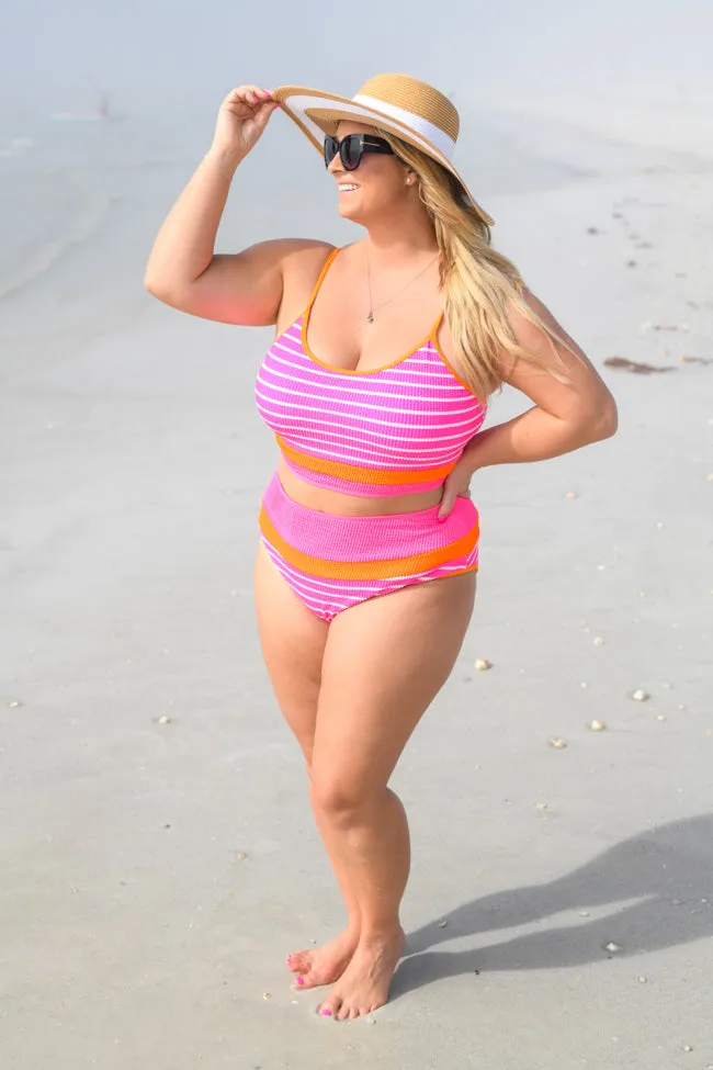 Do Not Disturb Pink and Orange Striped Colorblock Bikini Top sold by Pink Lily product image thumbnail 3