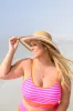 Do Not Disturb Pink and Orange Striped Colorblock Bikini Top sold by Pink Lily