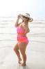 Do Not Disturb Pink and Orange Striped Colorblock Bikini Top sold by Pink Lily