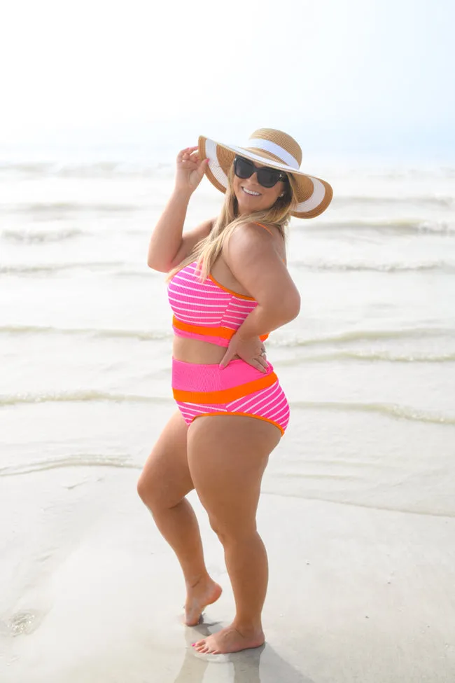 Do Not Disturb Pink and Orange Striped Colorblock Bikini Top sold by Pink Lily product image thumbnail 4