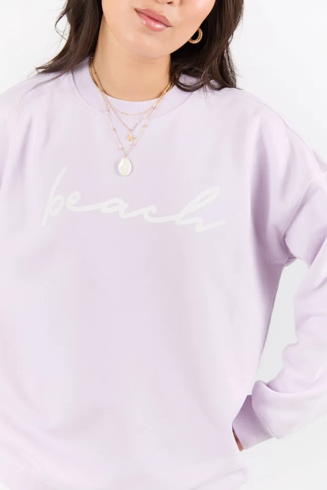 Beach Script Light Lilac Graphic Sweatshirt sold by Pink Lily