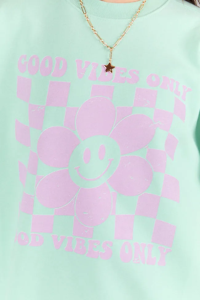 Good Vibes Only Smiley Checkered Mint Graphic Sweatshirt sold by Pink Lily product image thumbnail 2