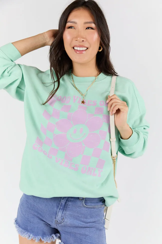 Good Vibes Only Smiley Checkered Mint Graphic Sweatshirt sold by Pink Lily