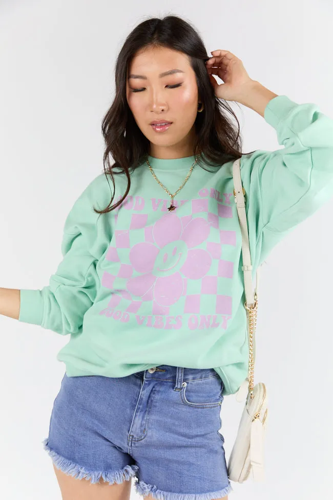 Good Vibes Only Smiley Checkered Mint Graphic Sweatshirt sold by Pink Lily product image thumbnail 3