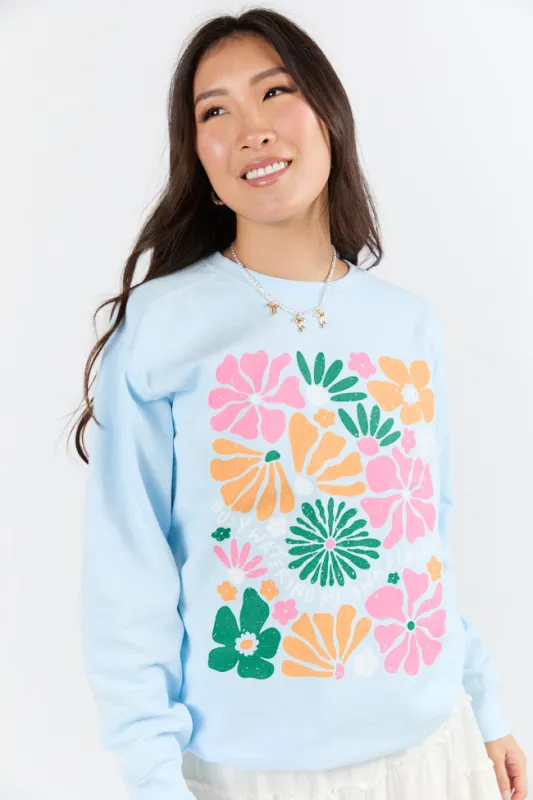 Busy Watering My Flowers Blue Graphic Sweatshirt sold by Pink Lily