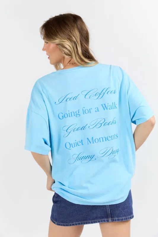 Simple Pleasures Aqua Blue Oversized Graphic Tee sold by Pink Lily