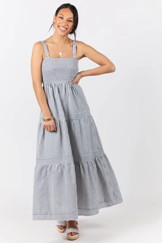 The Next Chapter Navy Striped Midi Dress FINAL SALE sold by Pink Lily