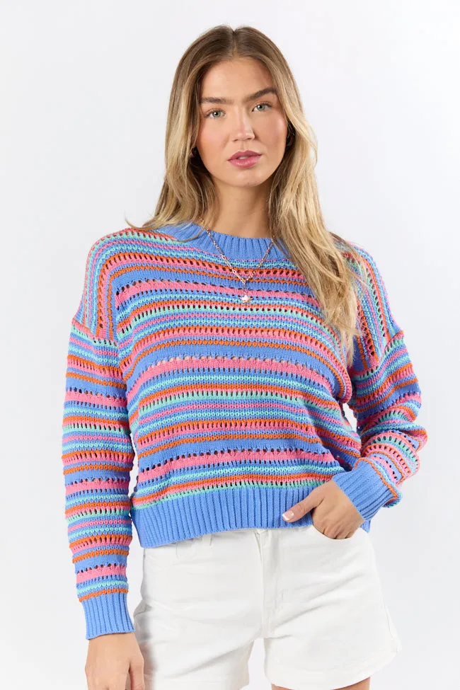 Party Cove Blue Multi Striped Open Knit Sweater FINAL SALE sold by Pink Lily product image thumbnail 3
