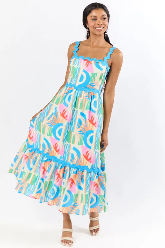Tropical Tango Multi Rick Rack Trim Printed Midi Dress FINAL SALE made by Flying Tomato
