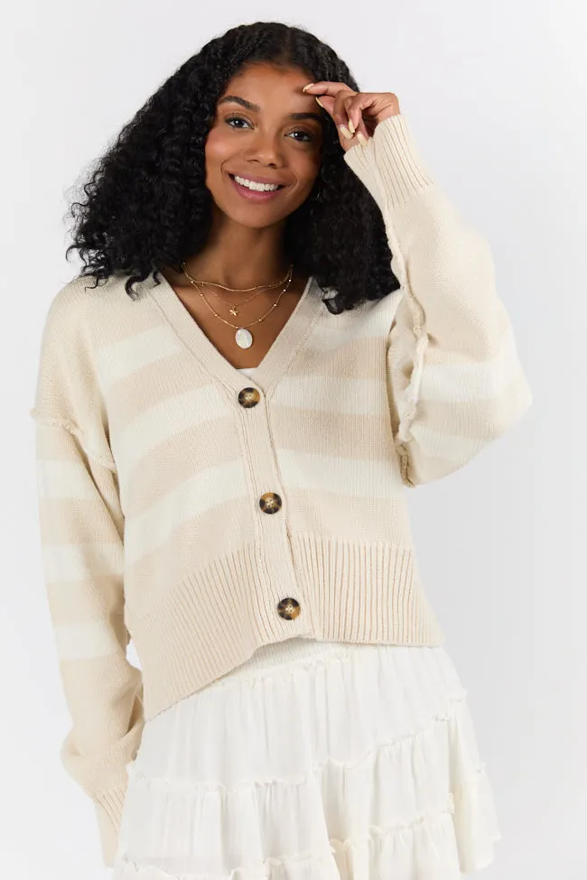 Beyond The City Beige and Ivory Striped Cardigan FINAL SALE sold by Pink Lily