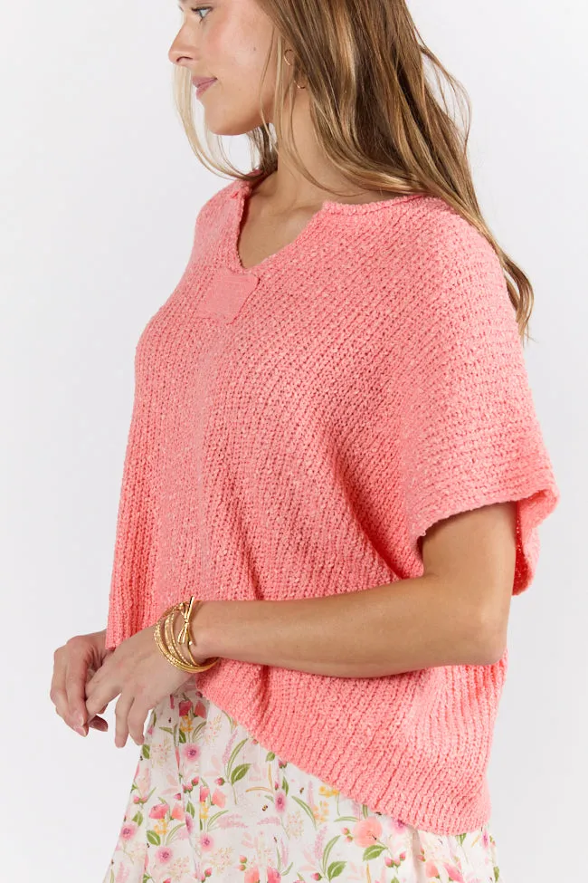 Make Waves Coral Short Sleeve Textured Lightweight Sweater FINAL SALE sold by Pink Lily product image thumbnail 4