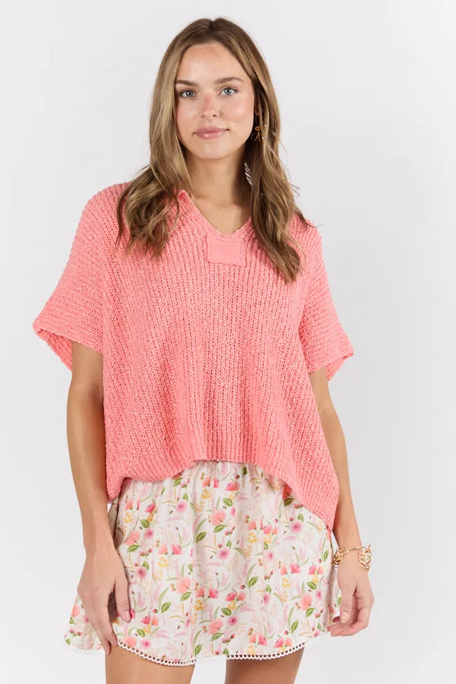Make Waves Coral Short Sleeve Textured Lightweight Sweater FINAL SALE sold by Pink Lily product image thumbnail 3