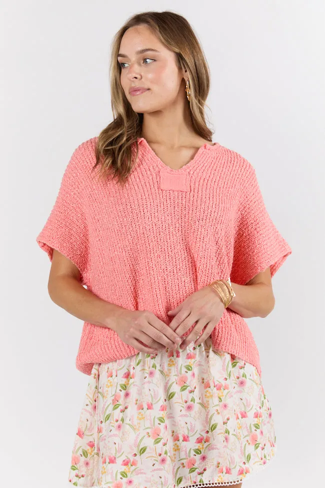 Make Waves Coral Short Sleeve Textured Lightweight Sweater FINAL SALE sold by Pink Lily