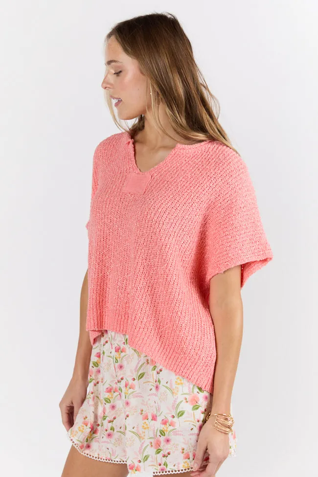 Make Waves Coral Short Sleeve Textured Lightweight Sweater FINAL SALE sold by Pink Lily product image thumbnail 5