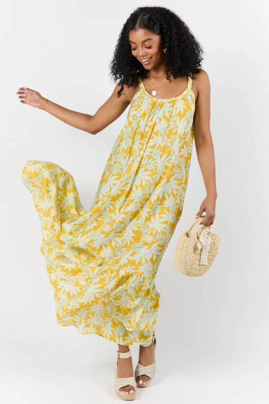 Painting The Sky Yellow Leaf Print Maxi Dress FINAL SALE sold by Pink Lily