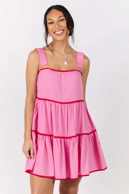 Essential Love Pink Contrast Trim Mini Romper Dress FINAL SALE made by Pink Lily