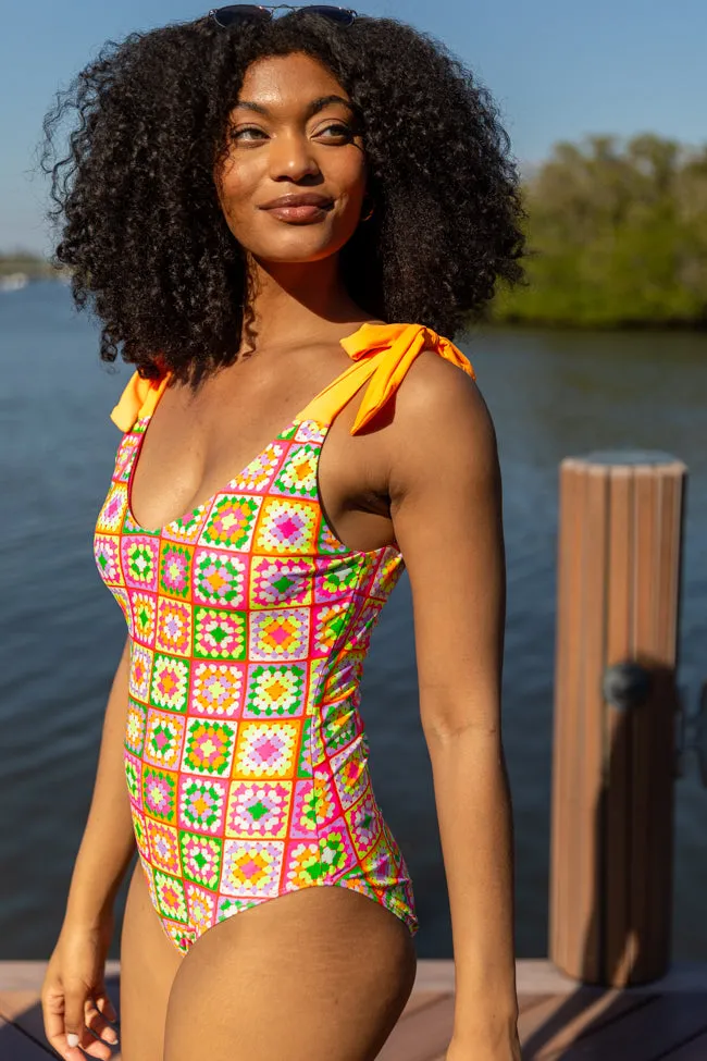 Sweet Life Multi Tie Strap Crochet Print One Piece Swimsuit FINAL SALE sold by Pink Lily product image thumbnail 5