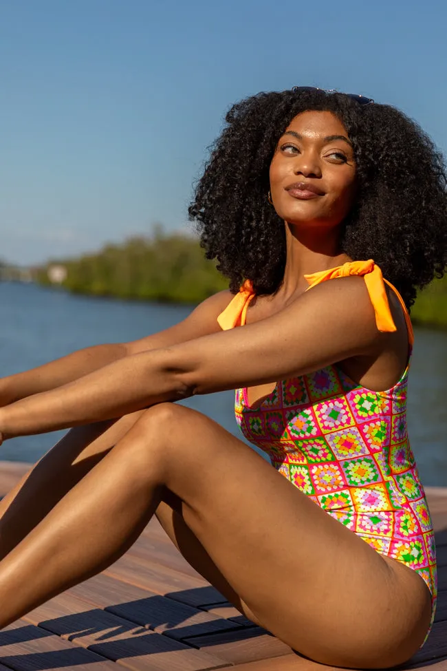Sweet Life Multi Tie Strap Crochet Print One Piece Swimsuit FINAL SALE sold by Pink Lily product image thumbnail 2