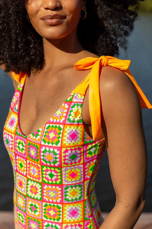 Sweet Life Multi Tie Strap Crochet Print One Piece Swimsuit FINAL SALE sold by Pink Lily product image thumbnail 4