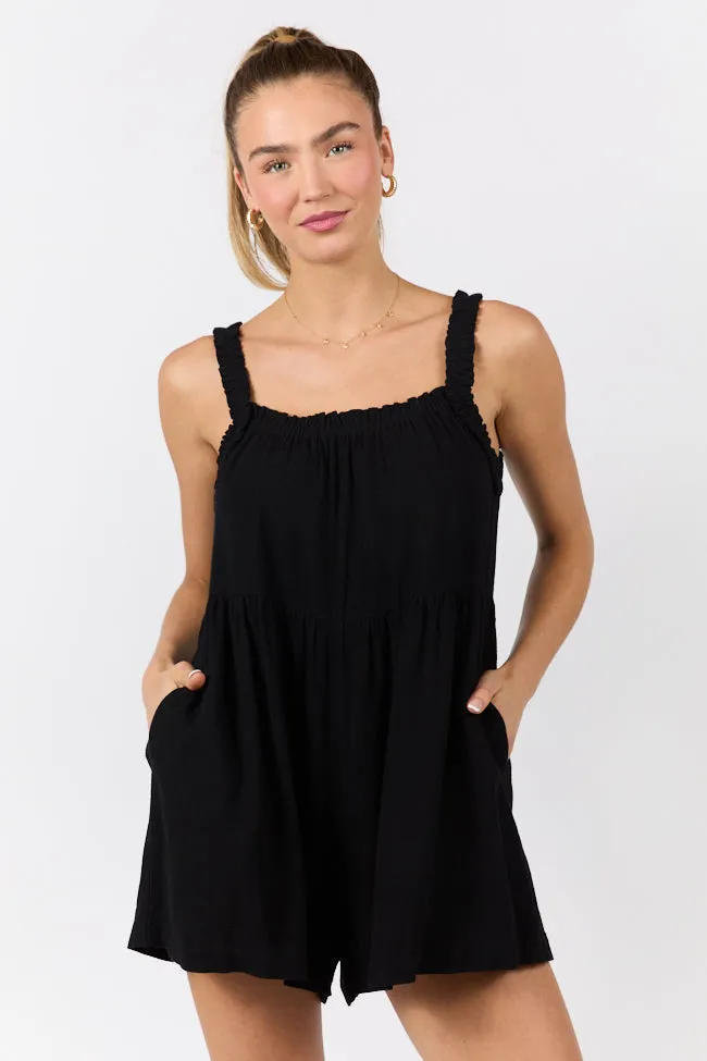 Sun Kissed Black Ruffle Strap Solid Romper FINAL SALE sold by Pink Lily product image thumbnail 3