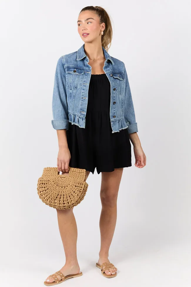 Sun Kissed Black Ruffle Strap Solid Romper FINAL SALE sold by Pink Lily product image thumbnail 2