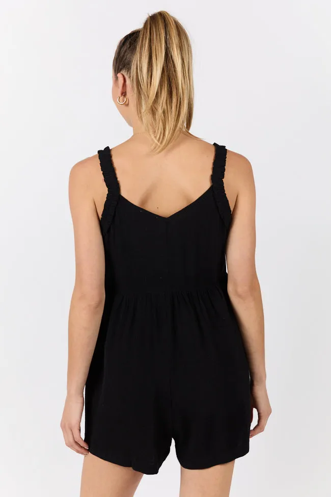 Sun Kissed Black Ruffle Strap Solid Romper FINAL SALE sold by Pink Lily product image thumbnail 5