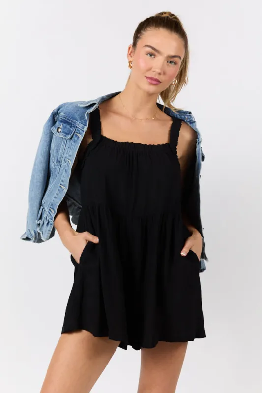 Sun Kissed Black Ruffle Strap Solid Romper FINAL SALE sold by Pink Lily
