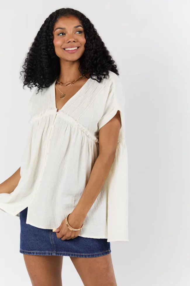 If I Knew Ivory Gauze Button Detail Short Sleeve Top FINAL SALE sold by Pink Lily