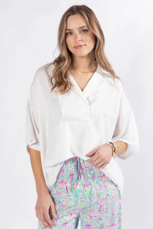 Dramatic Entrance Ivory Oversized Satin Collared Blouse SALE sold by Pink Lily