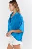 Dramatic Entrance Blue Oversized Satin Collared Blouse SALE sold by Pink Lily