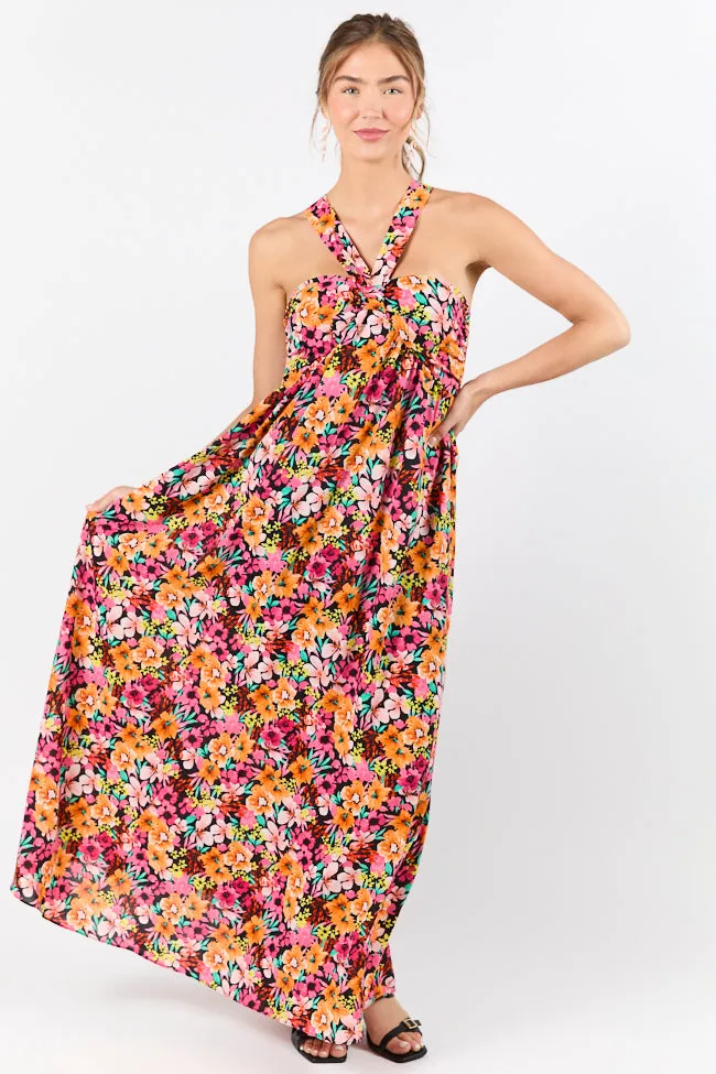 Waterside Elegance Multi Floral Halter Neck Maxi Dress FINAL SALE sold by Pink Lily